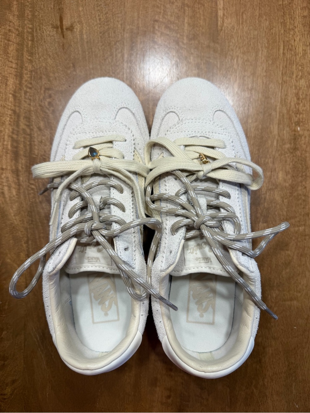 Vans Cream Suede Low-Top Sneakers with Dual Laces